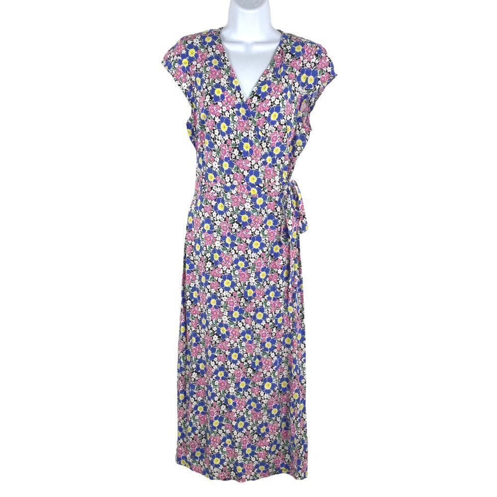 J. Crew‎ Midi Wrap Dress Soft Viscose Pink Blue Flowers Floral Women's Small